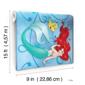 Prepasted Wallpaper Border - Kids Mermaid Blue, Green, Red, Yellow Wall Border Retro Design, Roll 15 ft X 9 in (4.57m X 22.86cm)