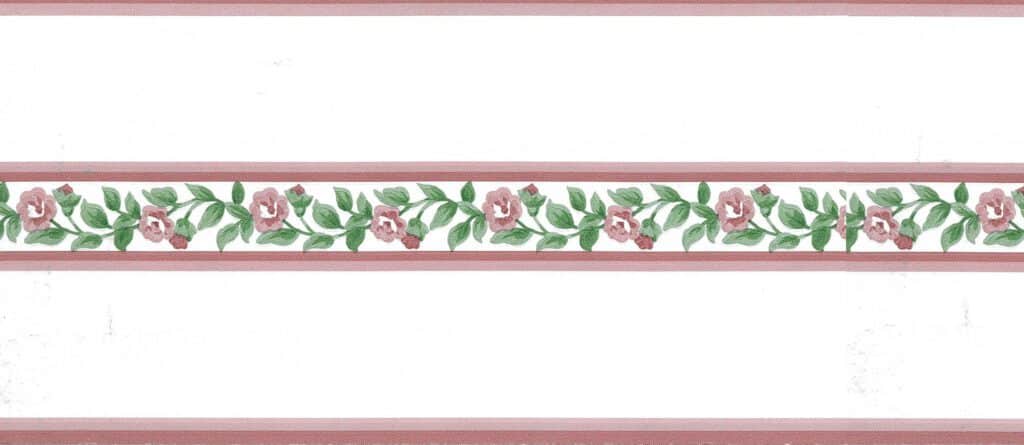 Prepasted Wallpaper Border – Floral Pink, Green Flowers on Vine Wall Border Retro Design, 15 ft x 5 in (4.57m x 12.7cm)