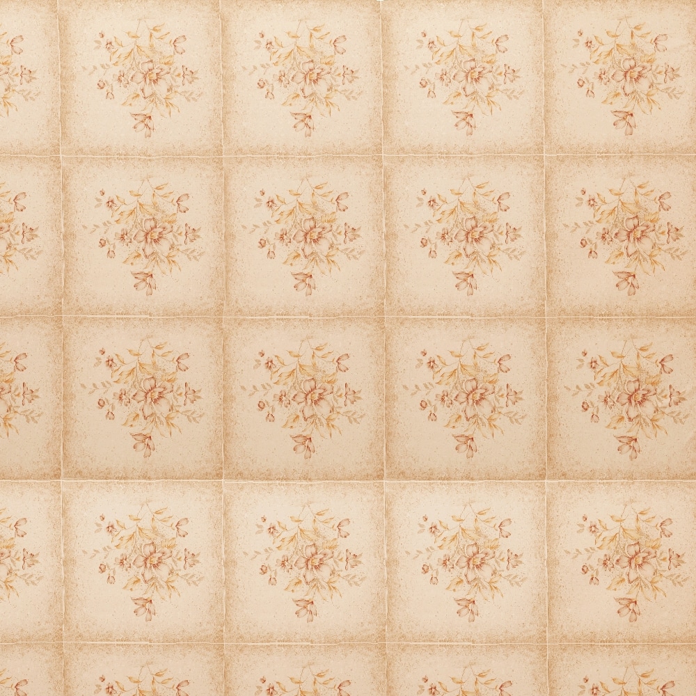 Olive Green Flowers in Tiles Peel and Stick Wallpaper