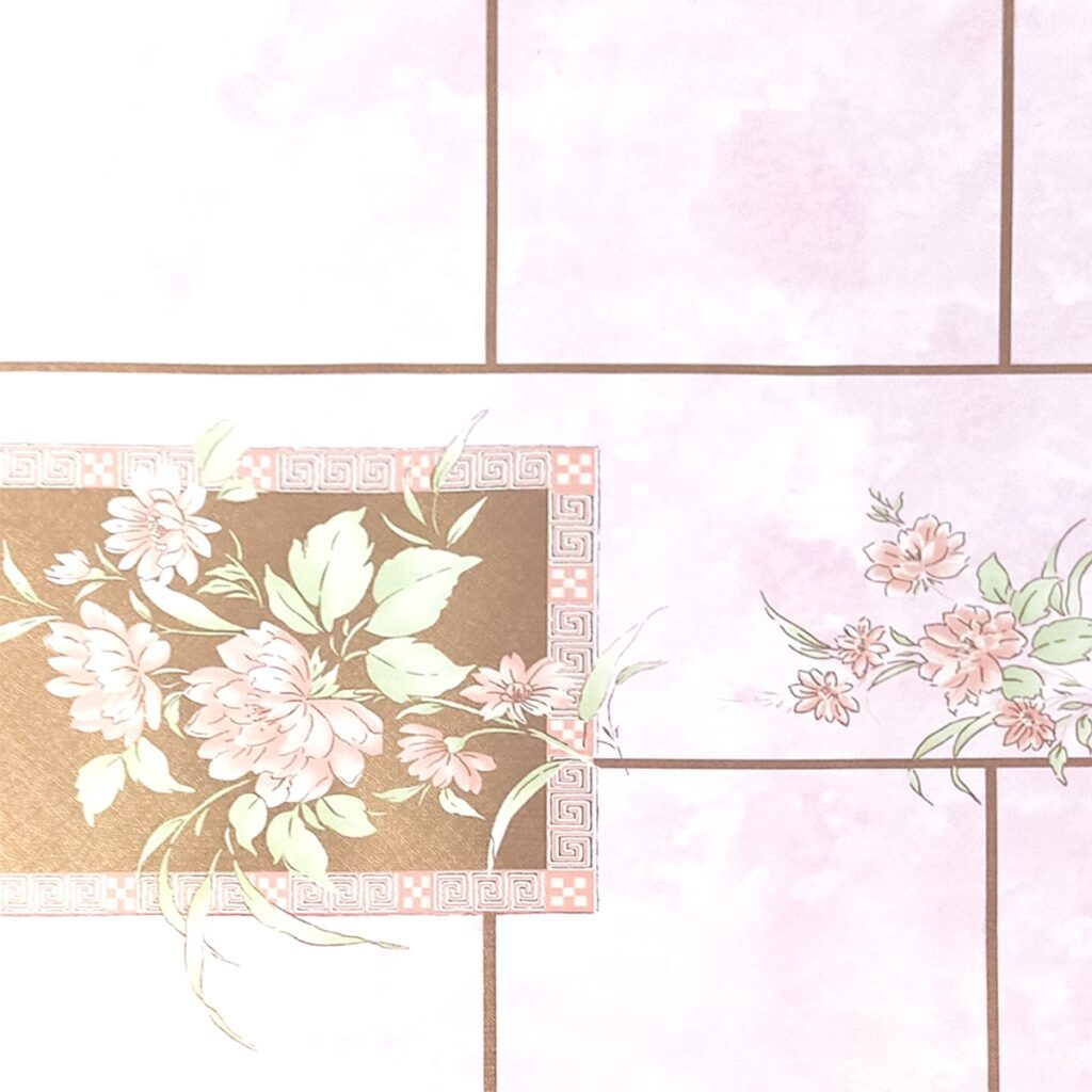 Floral Printed Pink, Green Flowers in Tiles Peel and Stick Self Adhesive Removable Wallpaper, Roll 18 ft. X 18 in. (5.5m X 45cm), 26.6 sq. ft. (2.5 sq. m)