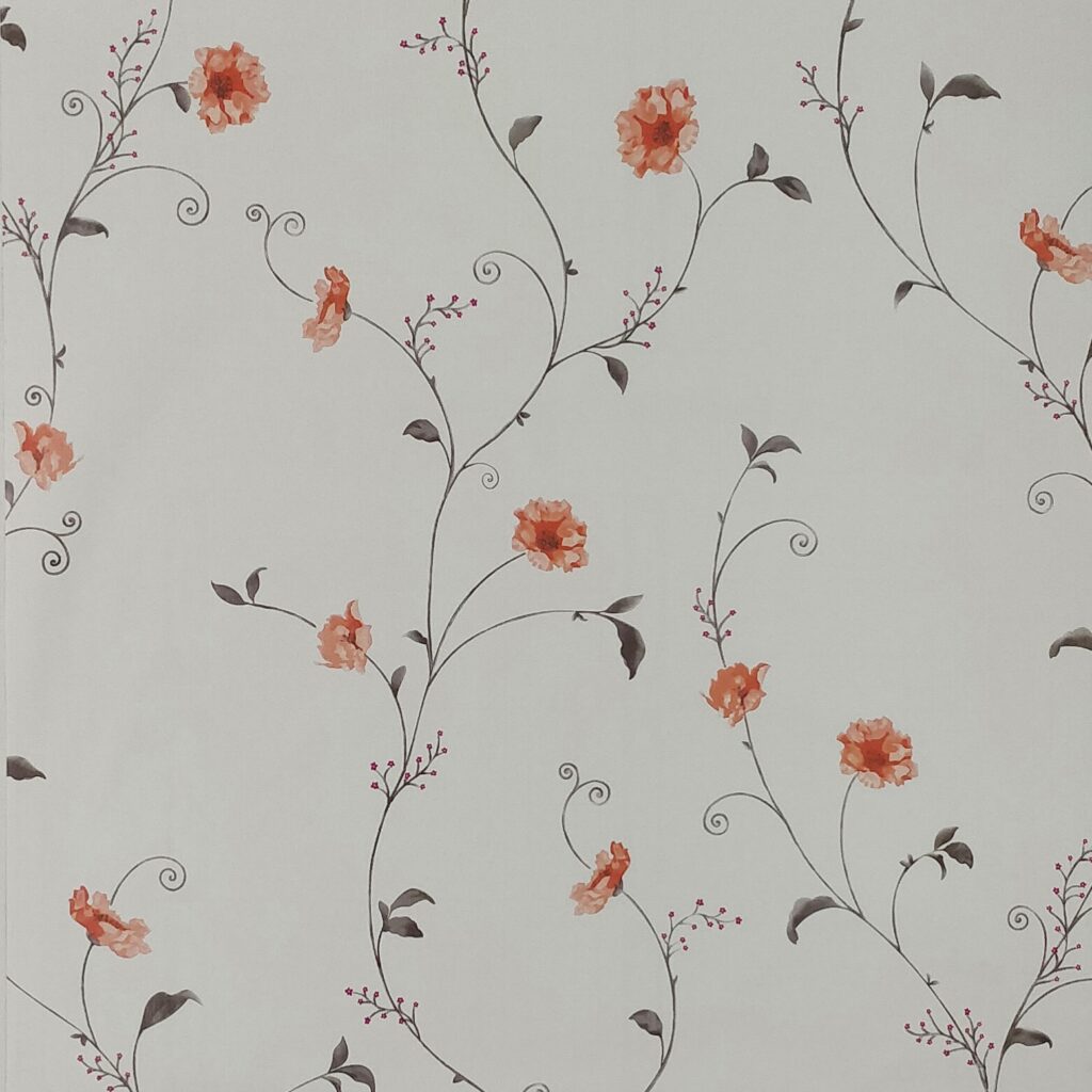Floral Printed Light Grey, Red Flowers on Vine Peel and Stick Self Adhesive Removable Wallpaper, Roll 18 ft. X 18 in. (5.5m X 45cm), 26.6 sq. ft. (2.5 sq. m)