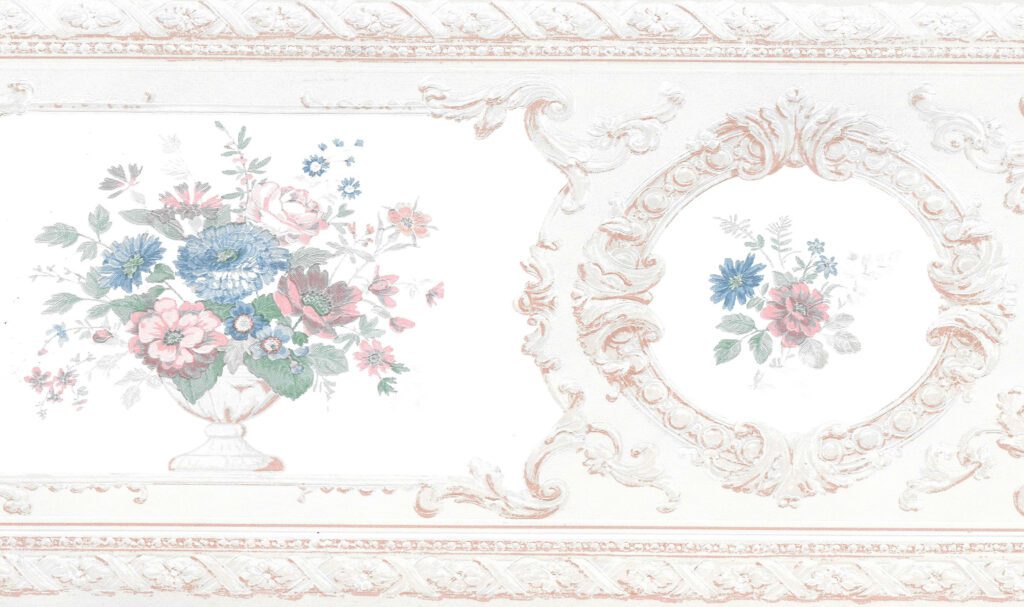 Prepasted Wallpaper Border – Victorian Gray, Beige Flowers in Vases Wall Border Retro Design, 15 ft x 7 in (4.57m x 17.78cm)