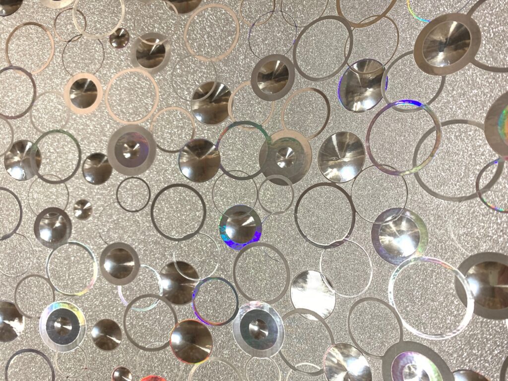 Geometric Glitter Silver, Charcoal, Yellow, Blue Circles Peel and Stick Self Adhesive Removable Wallpaper, Roll 18 ft. X 18 in. (5.5m X 45cm), 26.6 sq. ft. (2.5 sq. m)