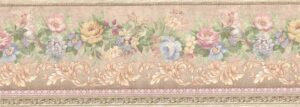 Prepasted Wallpaper Border - Floral Pink, Blue, Green Flowers, Vines Wall Border Retro Design, 15 ft x 5.2 in (4.57m x 13.21cm)