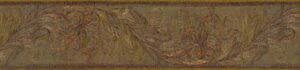 Prepasted Wallpaper Border - Abstract Gold, Brown Flowers, Leaves Wall Border Retro Design, 15 ft x 5 in (4.57m x 12.7cm)
