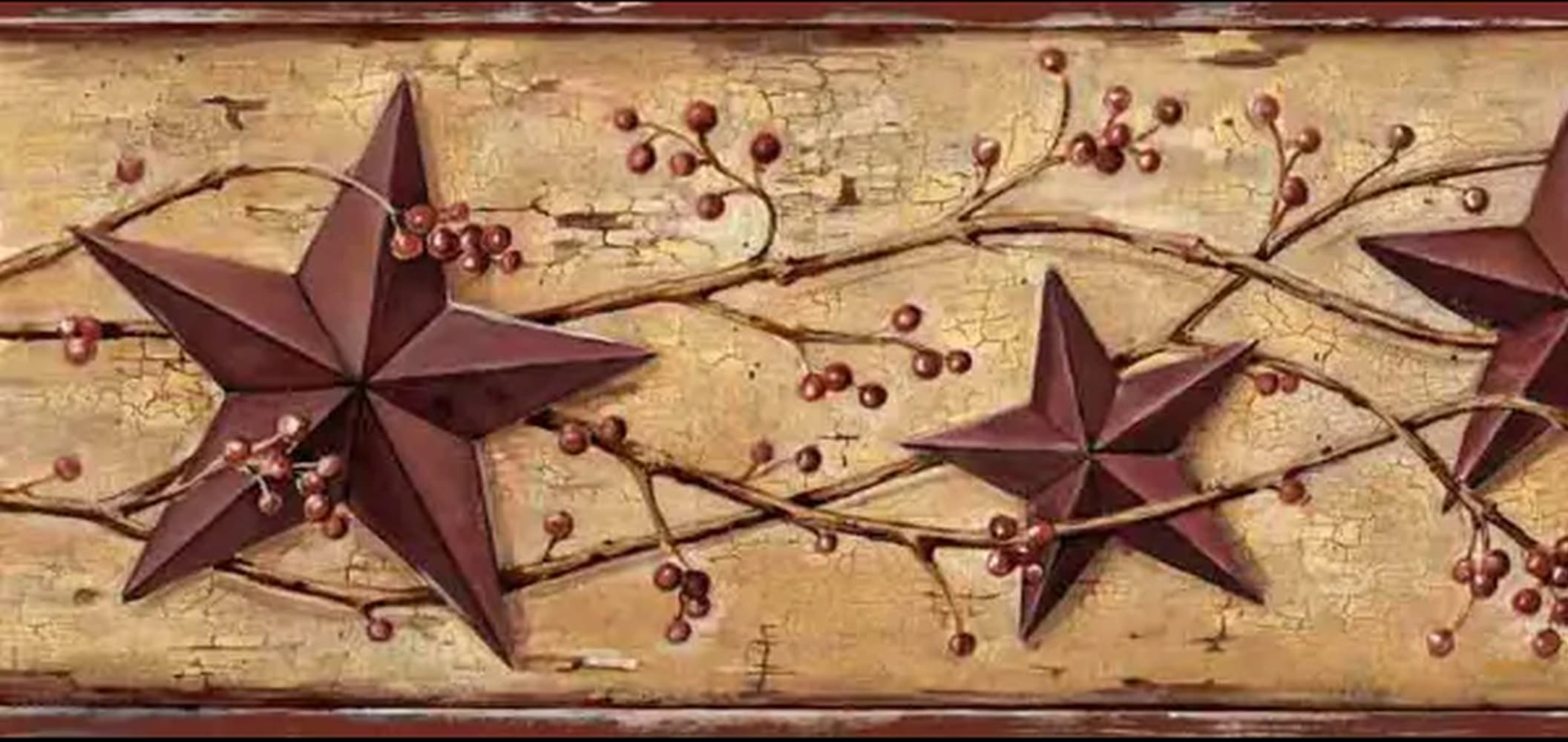 Self Adhesive Wallpaper Border - Patriotic Beige, Brown, Maroon Red Tin  Star, Berries on Vine Wall Border Retro Design, 15 ft x  in ( x  ) - Dundee Deco