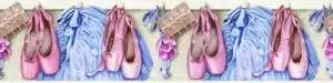 Prepasted Wallpaper Border - Kids Dance Ballet Pink, Blue, Brown Wall Border Retro Design, Roll 15 ft X 9 in (4.57m X 22.86cm)