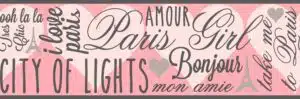 Prepasted Wallpaper Border - Paris City of Lights Pink, Silver, Grey, Peach Wall Border Retro Design, Roll 15 ft X 6.75 in (4.57m X 17.15cm)