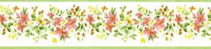 Prepasted Wallpaper Border - Floral Pink, Green, Yellow Flowers on Vine Wall Border Retro Design, 15 ft x 5.2 in (4.57m x 13.21cm)