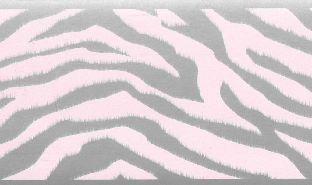 Prepasted Wallpaper Border – Abstract Silver, Pink Zebra Print Wall Border Retro Design, 15 ft x 6 in (4.57m x 15.24cm)