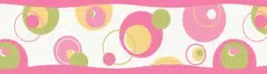 Prepasted Wallpaper Border - Geometric Pink, Green, Yellow, White Circles Wall Border Retro Design, 15 ft x 6 in (4.57m x 15.24cm)