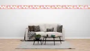 Prepasted Wallpaper Border - Geometric Pink, Green, Yellow, White Circles Wall Border Retro Design, 15 ft x 6 in (4.57m x 15.24cm)