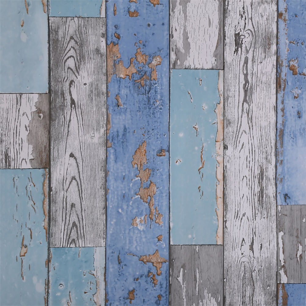 Distressed Wood Blue, Teal, Grey Planks Peel and Stick Self Adhesive Removable Wallpaper, Roll 18 ft. X 18 in. (5.5m X 45cm), 26.6 sq. ft. (2.5 sq. m)