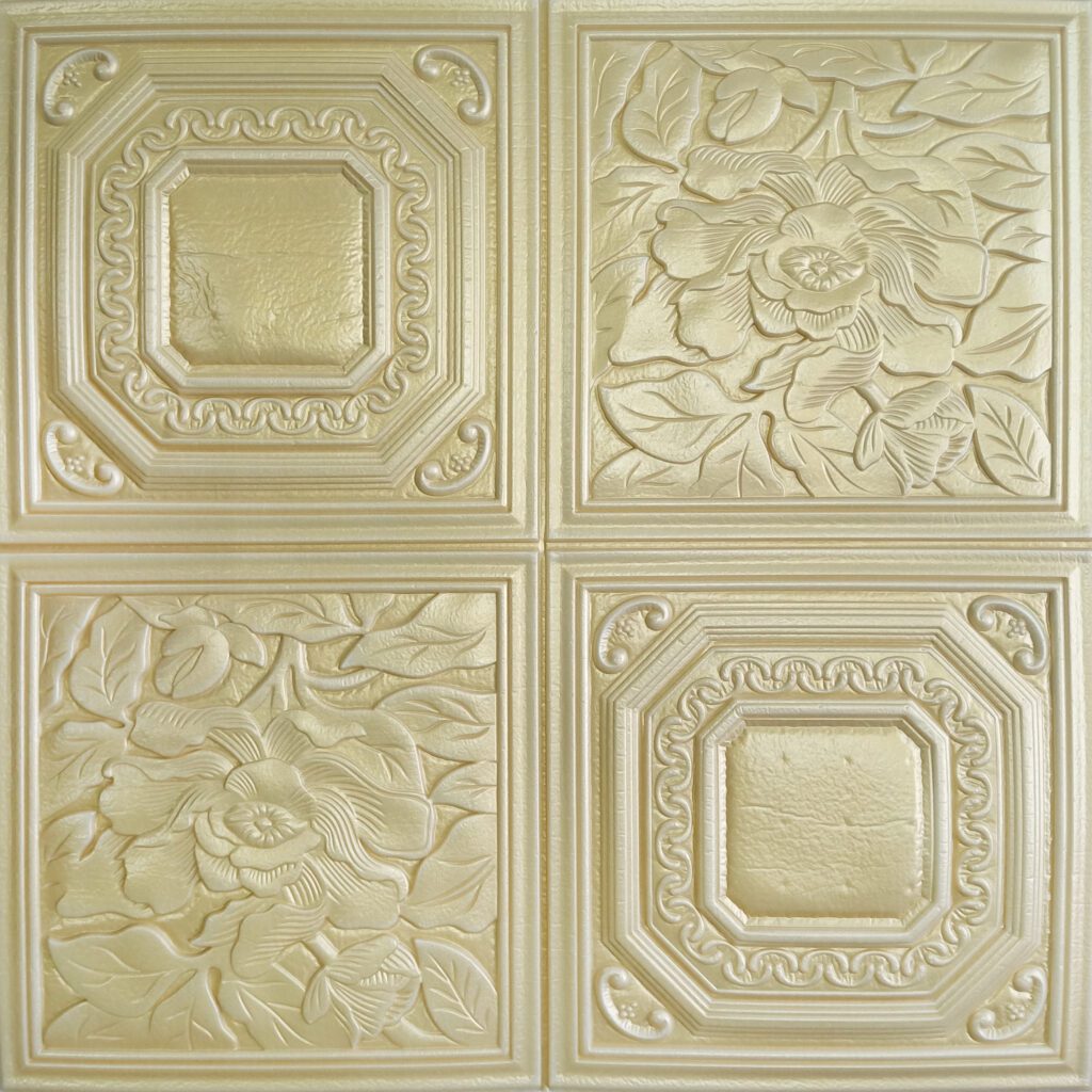 Green Gold Shapes, Flowers 3D Wall Panel