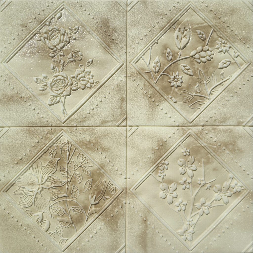 Beige, Brown Flowers in Rhombus 3D Wall Panel