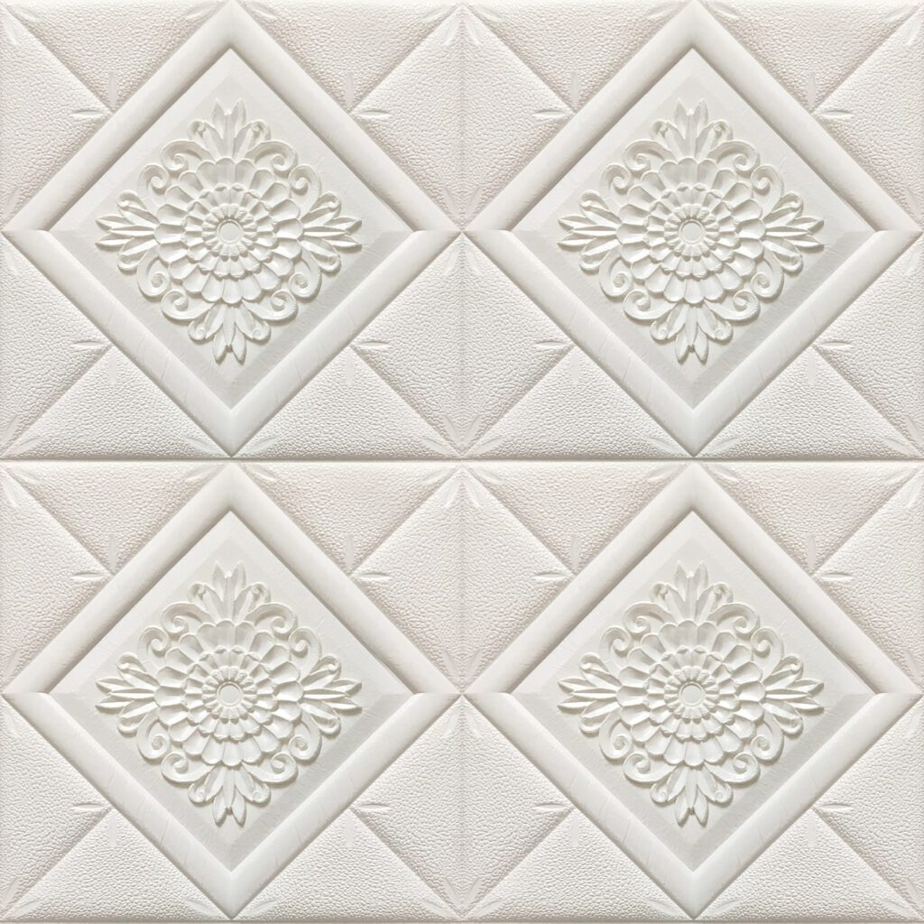 Off White Stylized Flowers in Diamonds 3D Wall Panel
