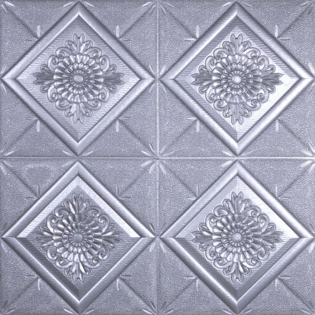 Dark Silver Stylized Flowers in Diamonds 3D Wall Panel