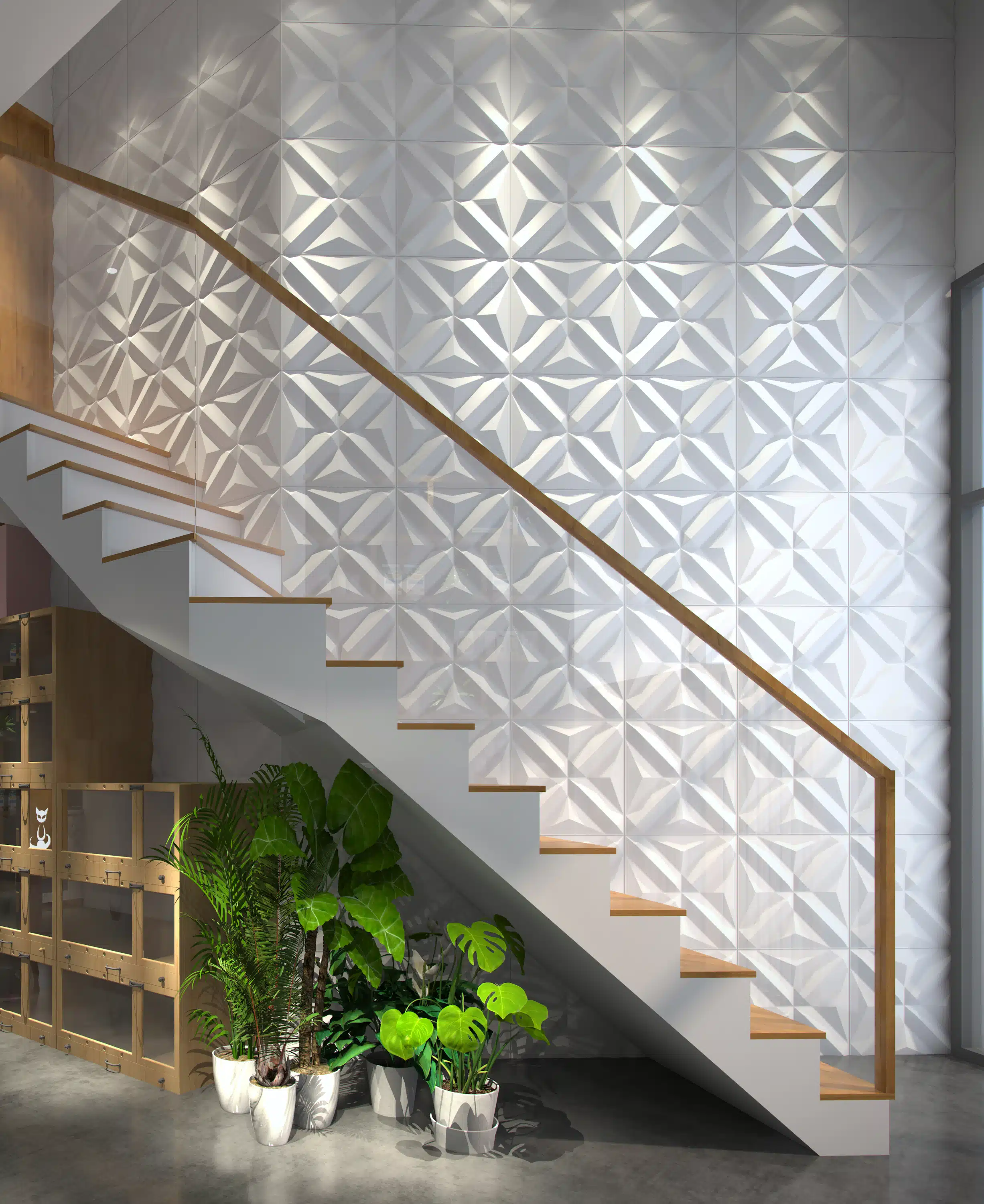 stairs fiber wall panel white