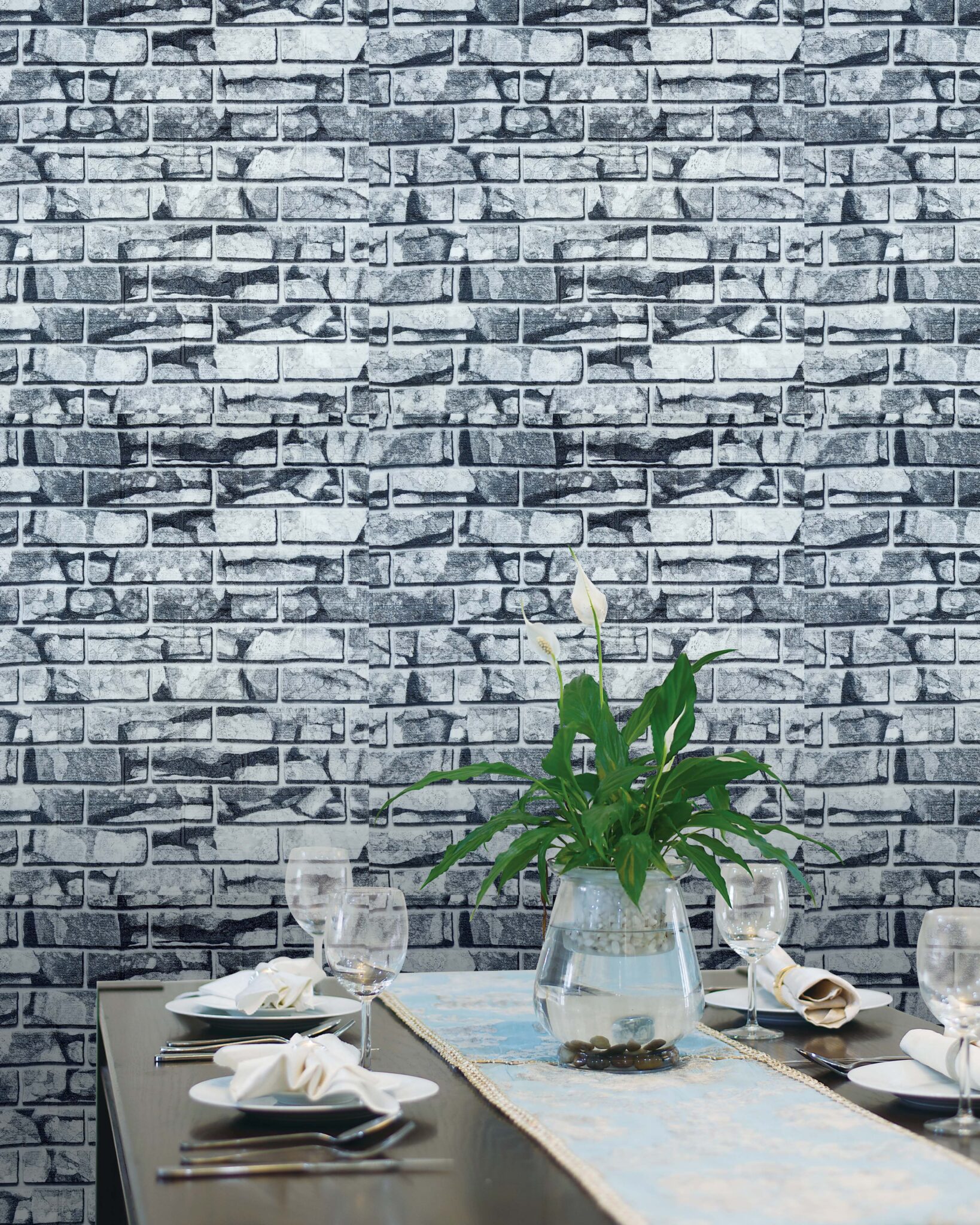 White Grey Faux Stone 3D Wall Panel, Peel and Stick Wall Sticker, Self