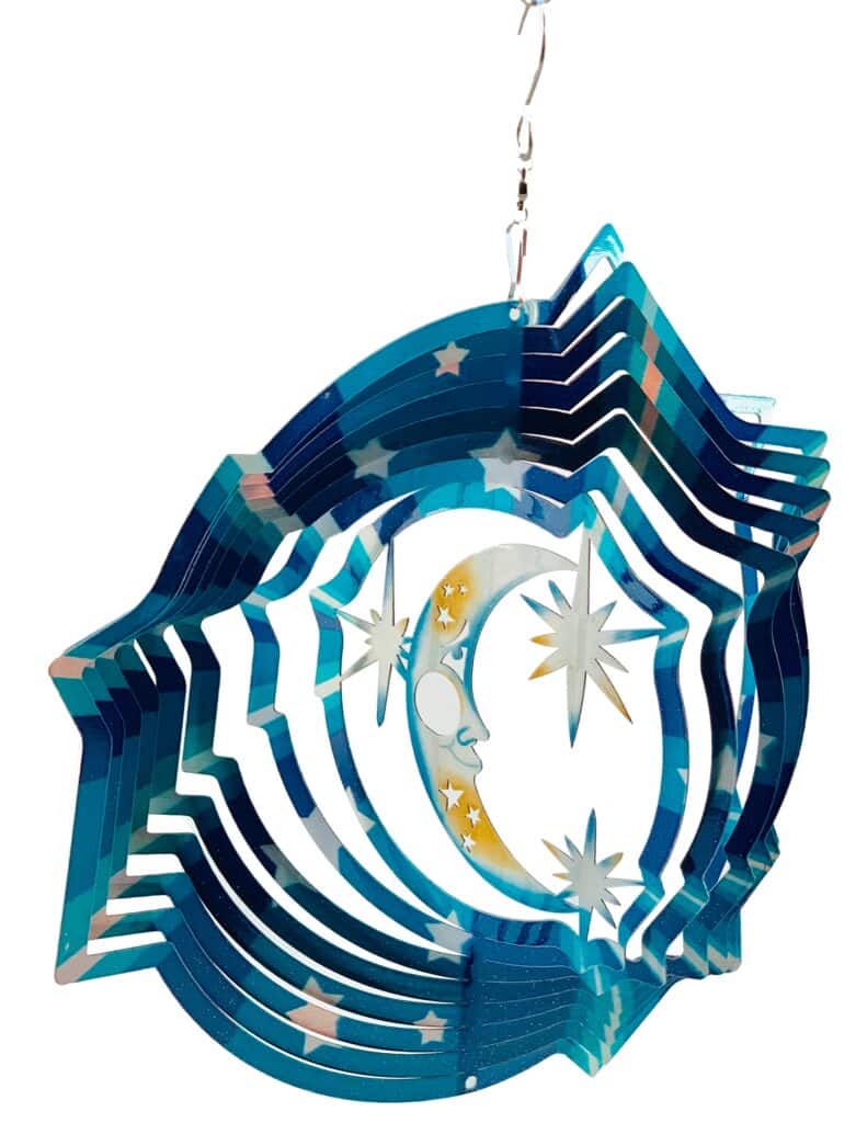 3D Hanging Indoor Outdoor Yard Garden Decoration – Mandala – Moon Stars – Blue White Yellow – 12 inch – Unique Gift Idea For Men Women, Souvenir, Present