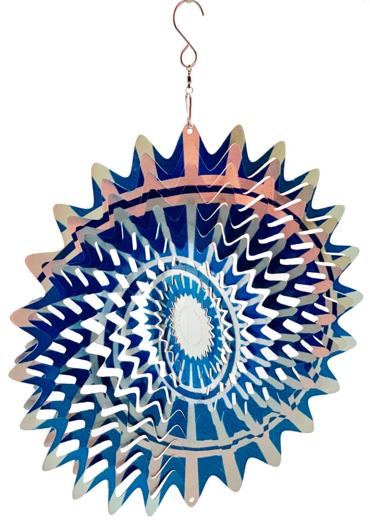 3D Hanging Indoor Outdoor Yard Garden Decoration – Mandala – Spiral Nova Splash – Blue Beige – 12 in – Unique Gift Idea For Men Women, Souvenir, Present