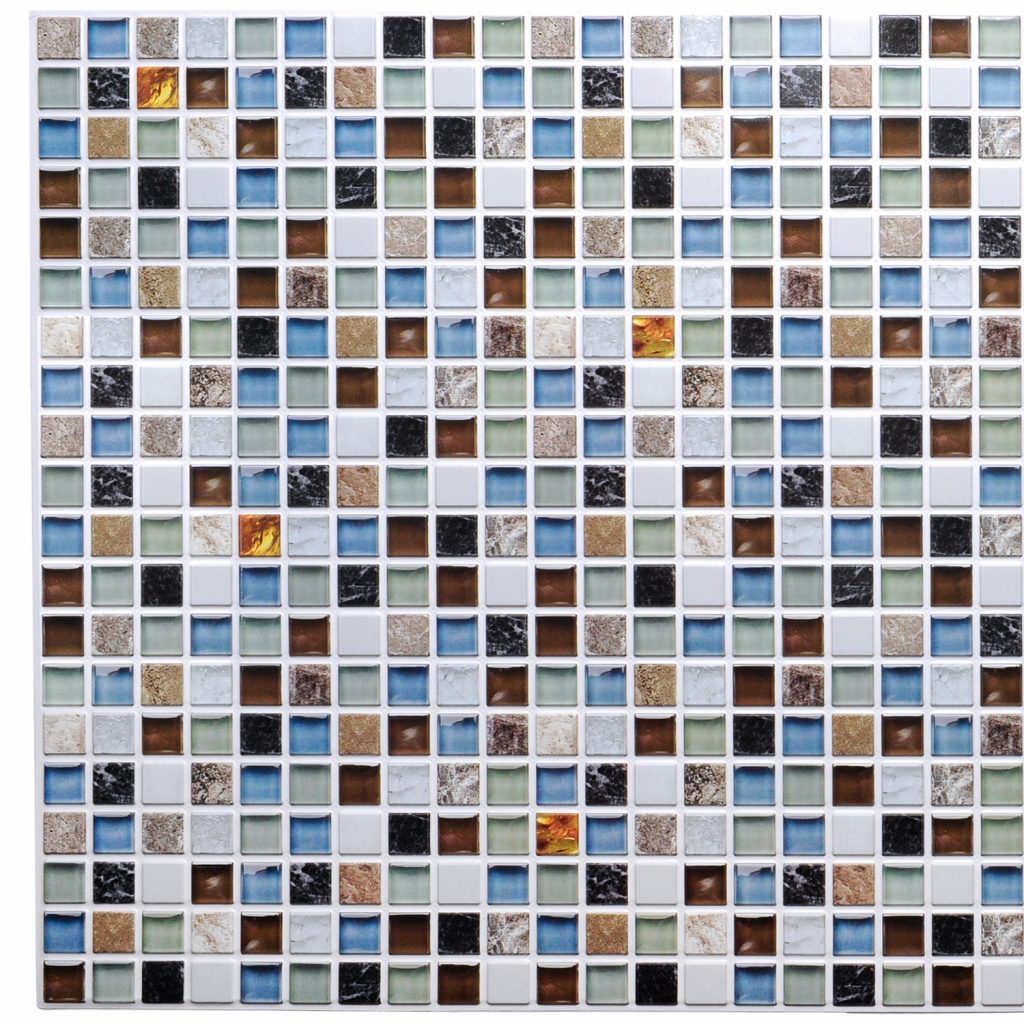 Beige Green Brown Amber Faux Glass Squares Mosaic, 3.1 ft x 1.6 ft, PVC 3D Wall Panel, Interior Design Wall Paneling Decor, 4.9 sq. ft.