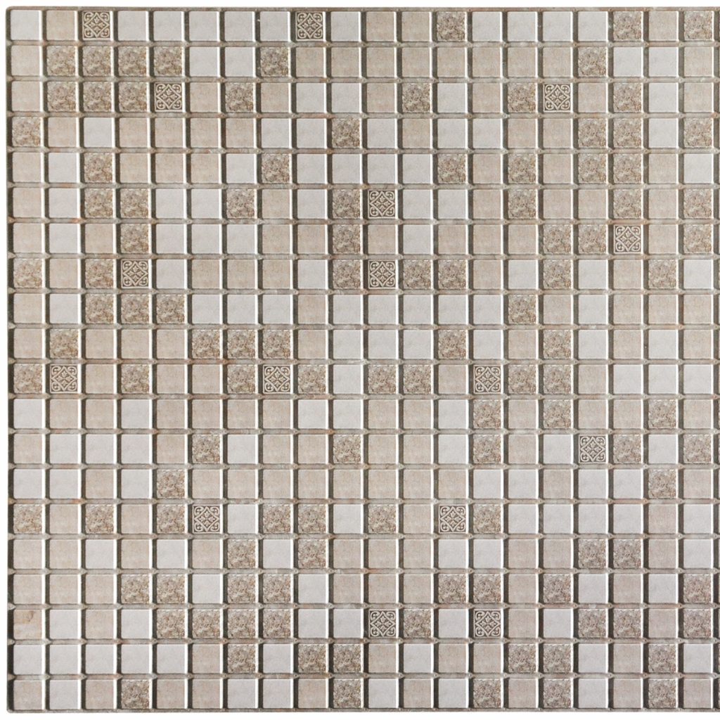 Brown Beige Faux Distressed Squares Mosaic, 3.1 ft x 1.6 ft, PVC 3D Wall Panel, Interior Design Wall Paneling Decor, 4.9 sq. ft.