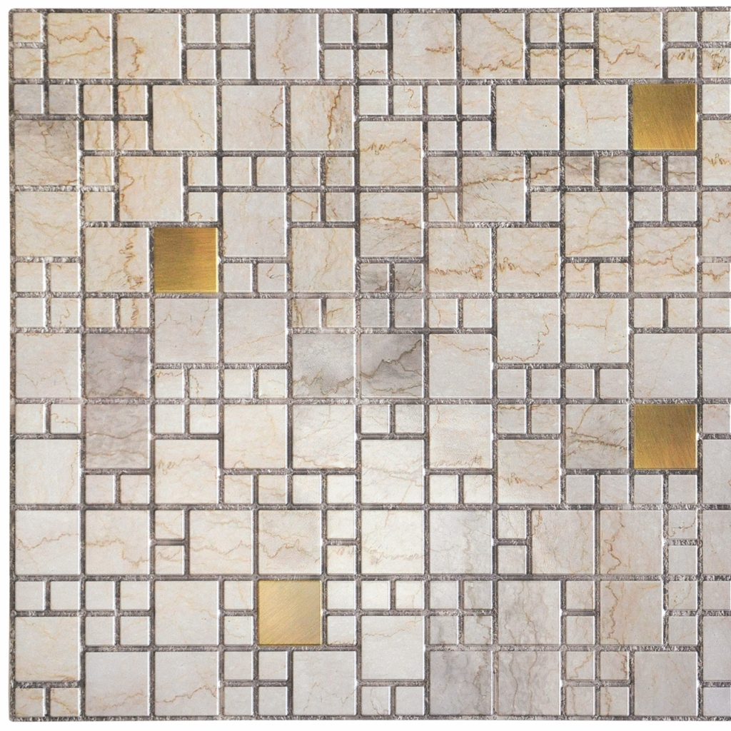 Beige Faux Marble with Gold Squares PVC 3D Wall Panel
