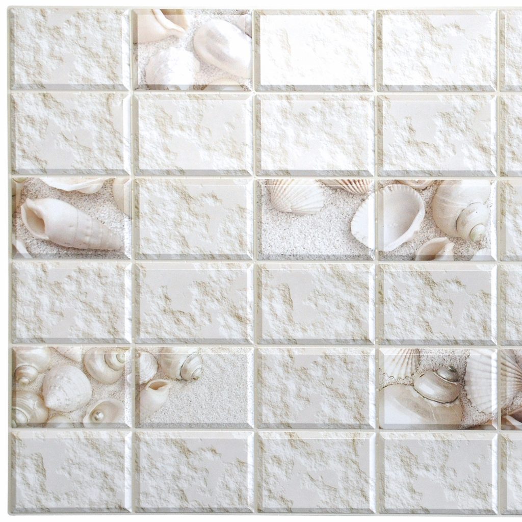 White Faux Distressed Stone Shells, 3.2 ft x 1.6 ft, PVC 3D Wall Panel, Interior Design Wall Paneling Decor, 5 sq. ft.