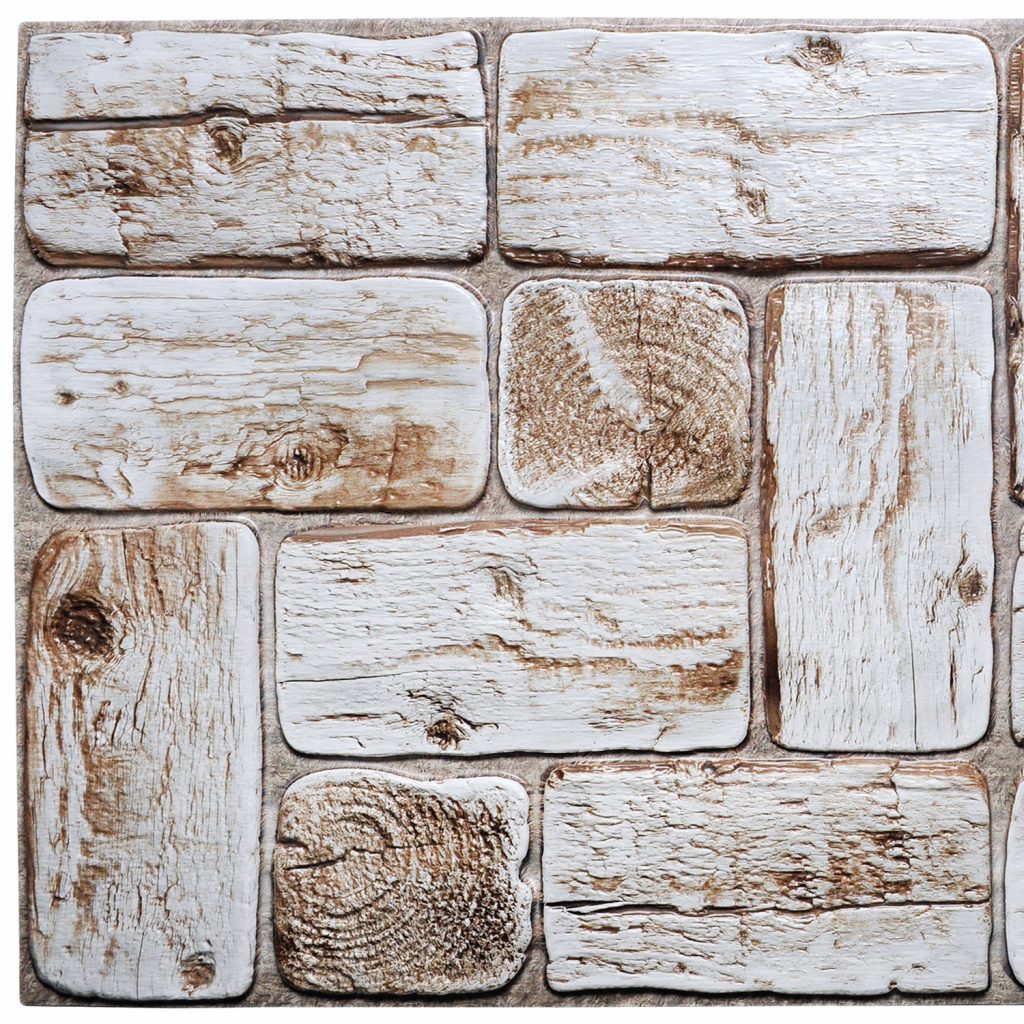 White Faux Logs, 3.2 ft x 1.6 ft, PVC 3D Wall Panel, Interior Design Wall Paneling Decor, 5 sq. ft.