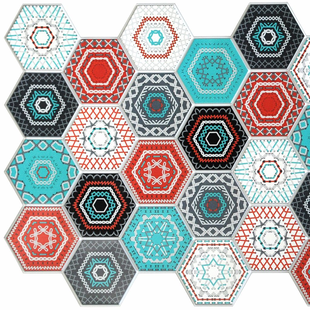Multicolor Faux Hexagon Mosaic, 3.2 ft x 1.6 ft, PVC 3D Wall Panel, Interior Design Wall Paneling Decor, 5.2 sq. ft.
