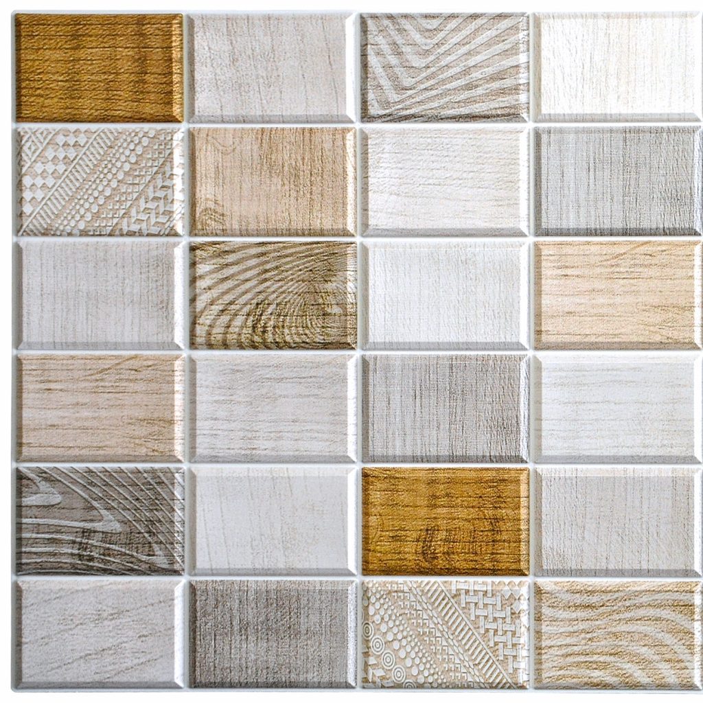 White Beige Brown Faux Wood Stamps, 3.2 ft x 1.6 ft, PVC 3D Wall Panel, Interior Design Wall Paneling Decor, 5 sq. ft.