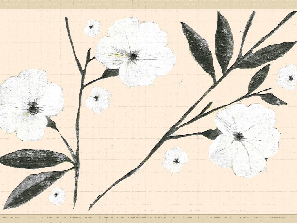 Floral White Cream Flowers and Leaves Wall Border Retro Design