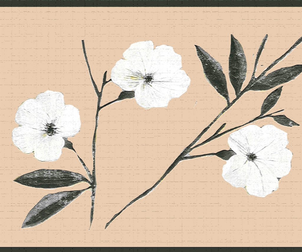 Floral White Black Flowers and Leaves Wall Border Retro Design
