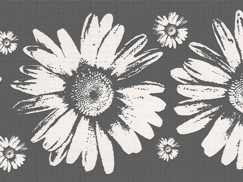 Floral Grey White Sunflowers Wall Border Retro Design