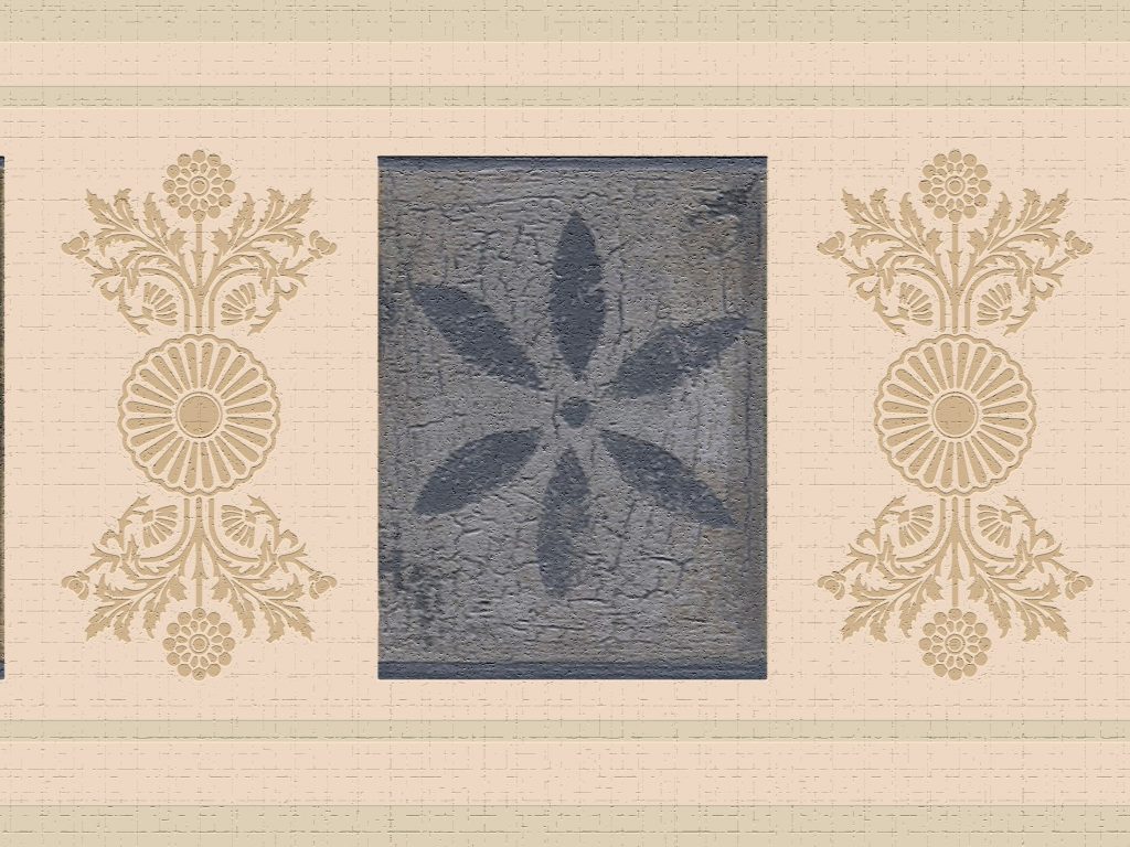 Abstract Green Blue Beige Flowers Wall Border Retro Design