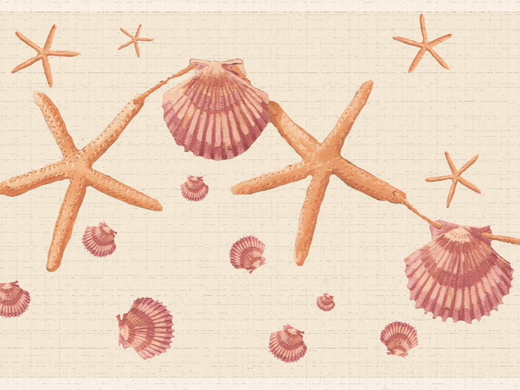 Nature Orange Pink Shells and Starfish Wall Border Retro Design