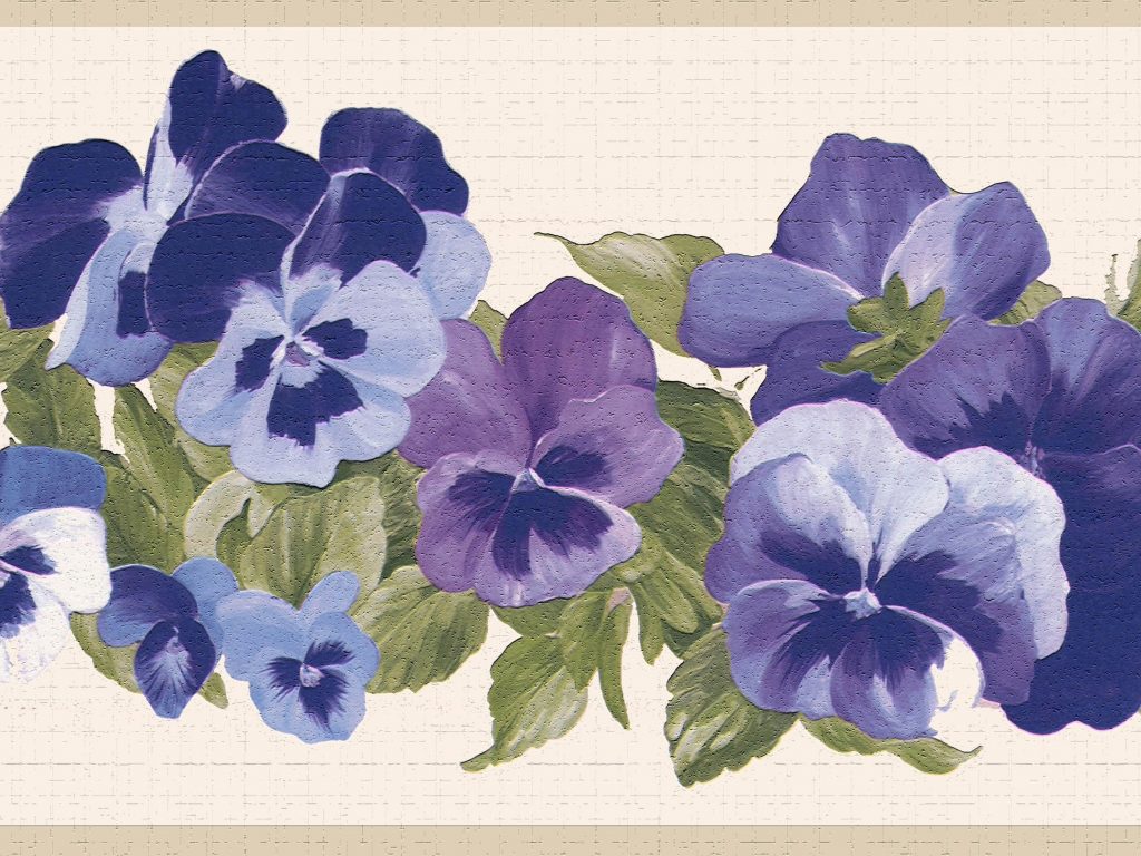 Floral Indigo Blue Flowers Wall Border Retro Design
