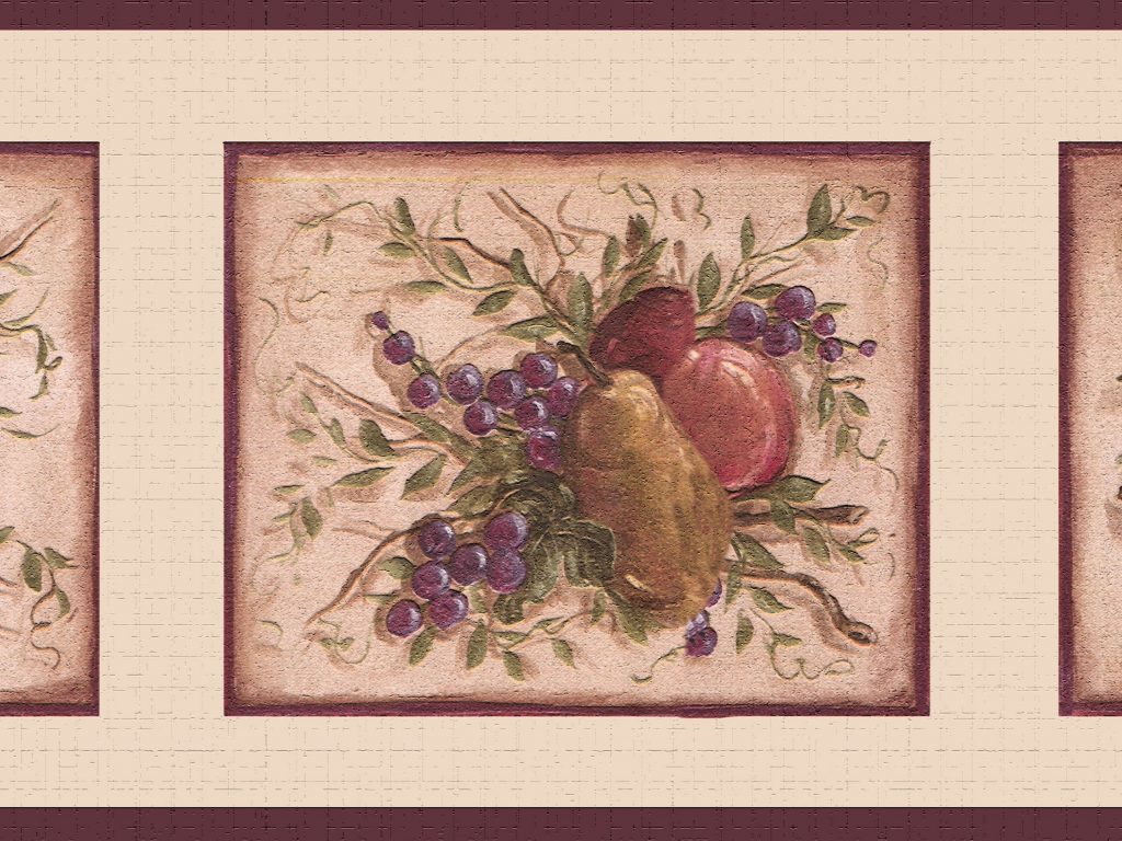 Abstract Burgundy Apples Pears in Squares Wall Border Retro Design