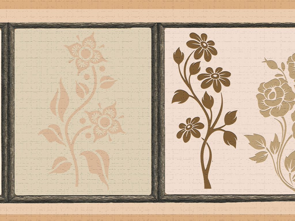 Floral Brown Beige Cream Flowers in Squares Wall Border Retro Design