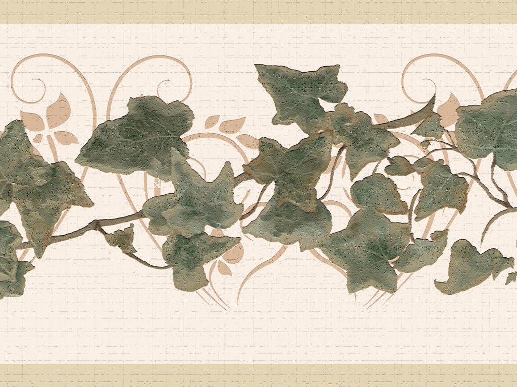 Abstract Green Beige Leaves on a Vine Wall Border Retro Design