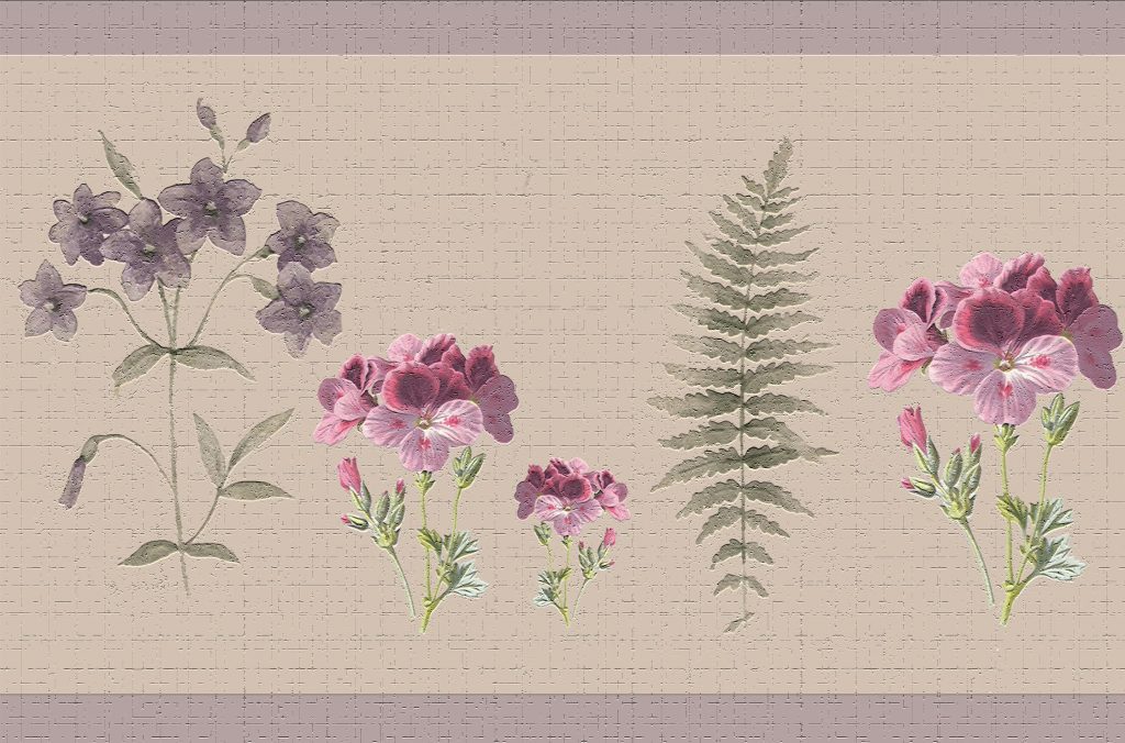 Floral Purple Green Plants Wall Border Retro Design
