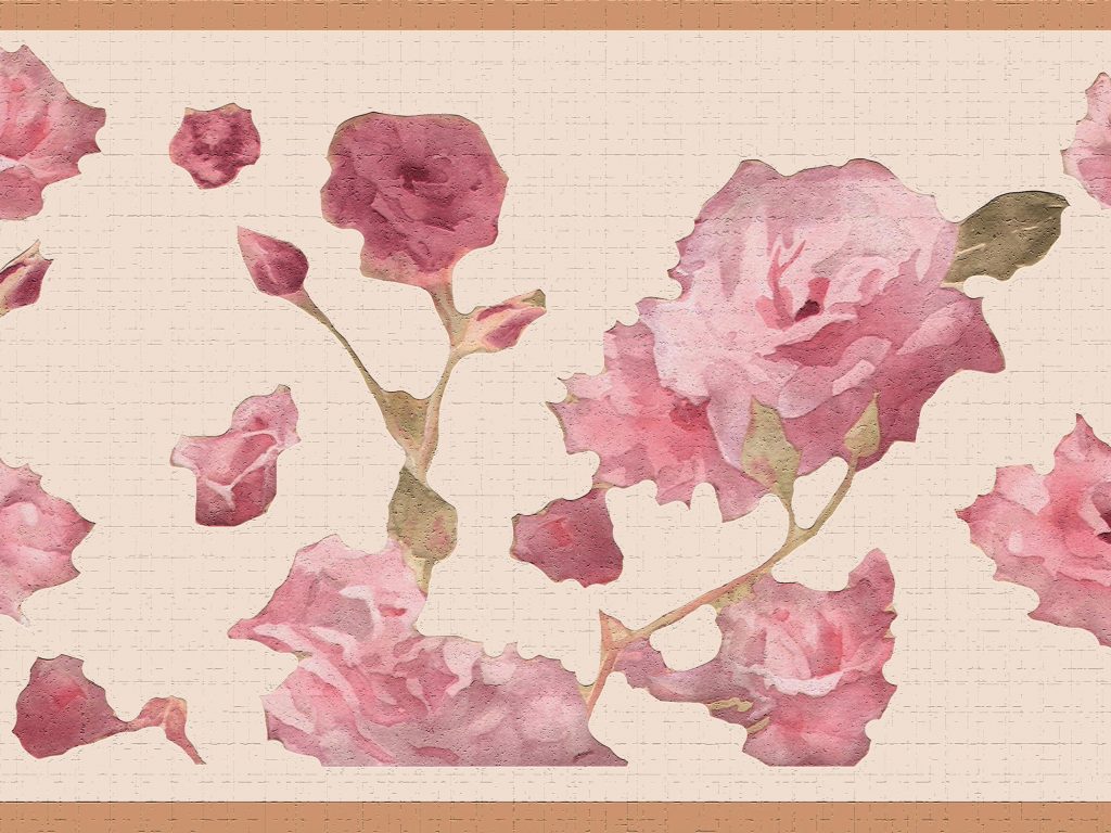 Floral Pink Blooming Flowers Wall Border Retro Design