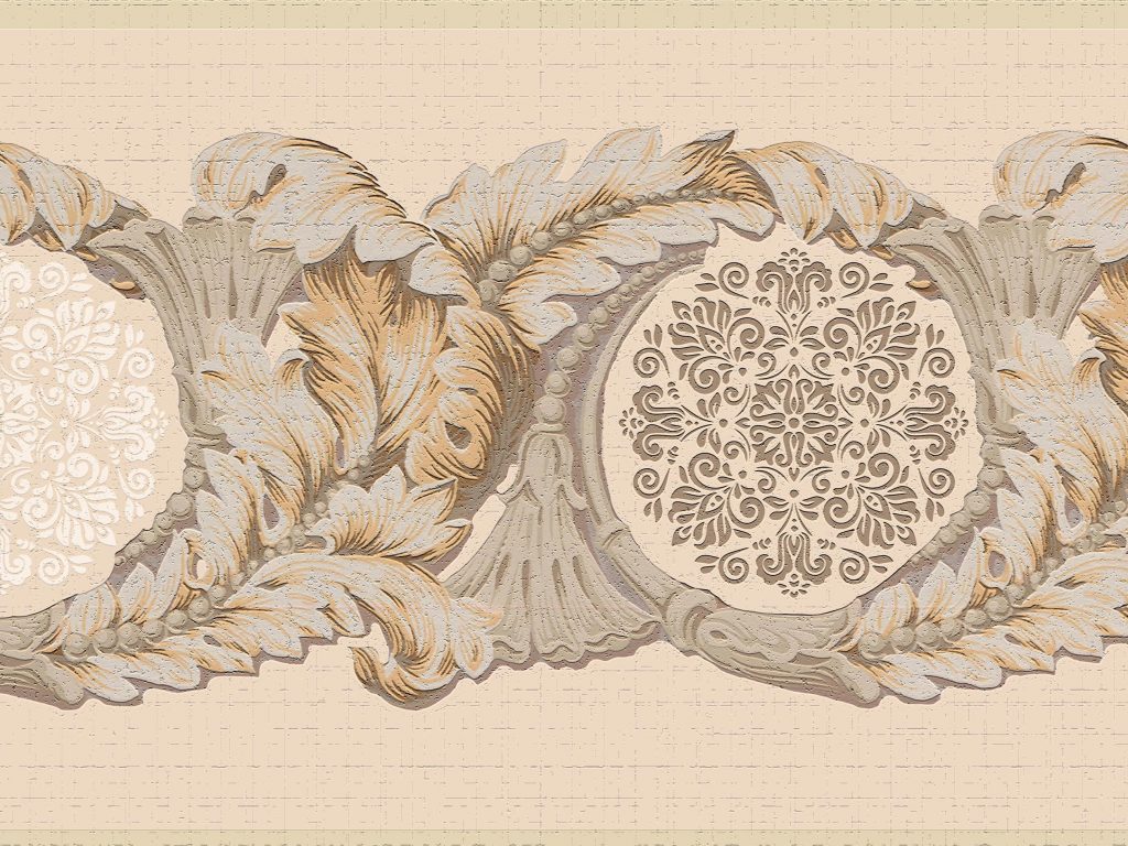 Abstract White Brown Beige Damask Vines Wall Border Retro Design
