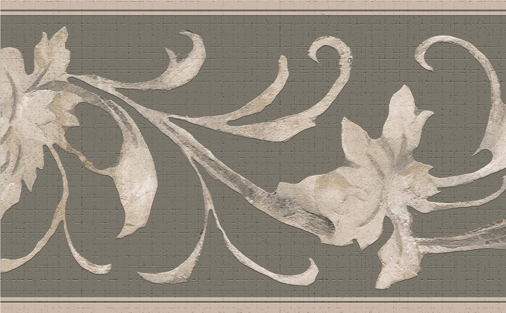 Abstract Green Off-White Damask Vines Wall Border Retro Design