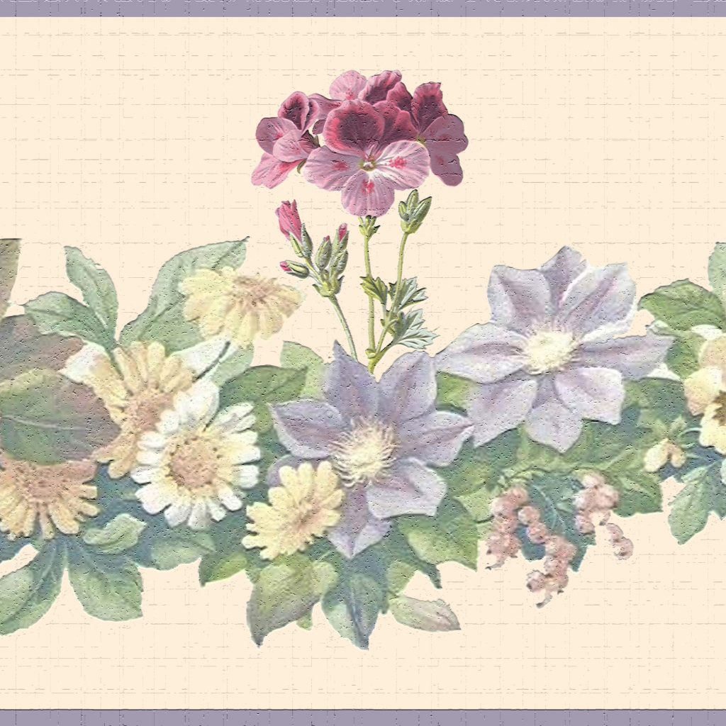 Floral Pink Green Flowers on Vines Wall Border Retro Design