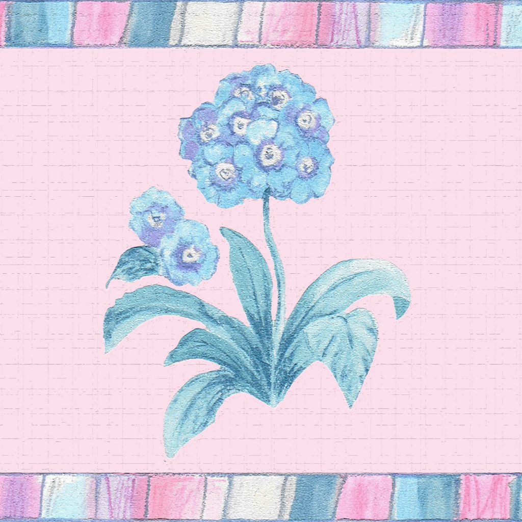 Floral Pink Blue Flowers Wall Border Retro Design