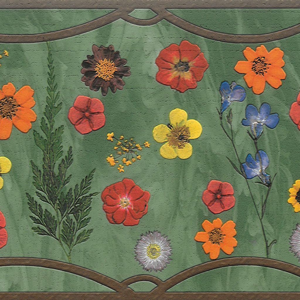 Floral Green Red Yellow Flowers Wall Border Retro Design