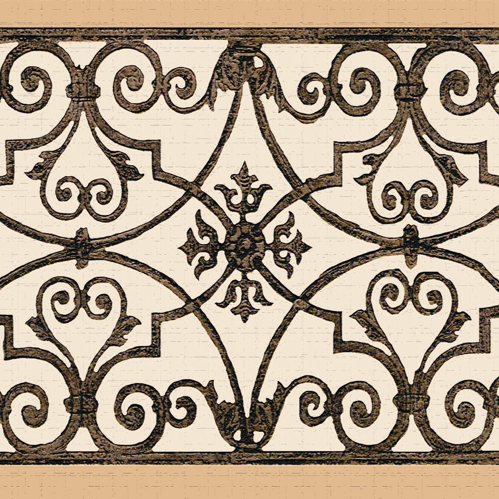 Abstract Beige Brown Damask Wall Border Retro Design