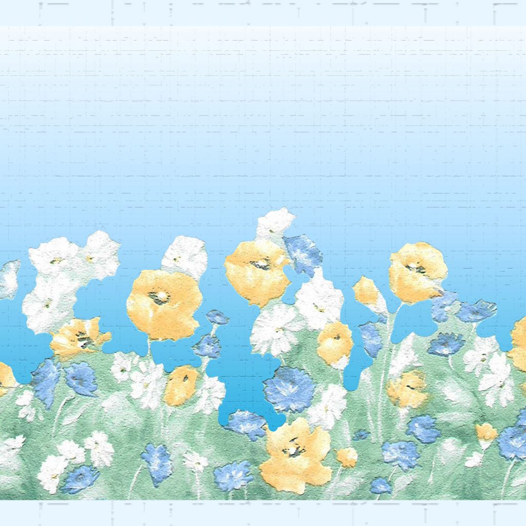 Floral Blue White Blooming Flowers Wall Border Retro Design